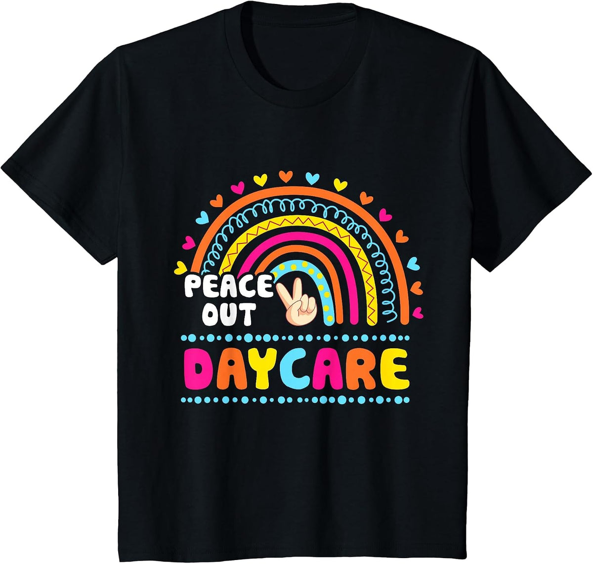 Peace Out Preschool Teacher Last Day of School Cute Rainbow T-Shirt - Black