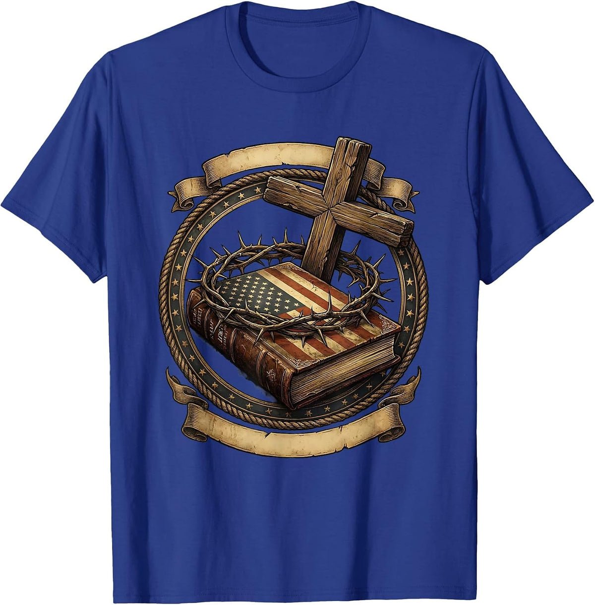 Crown of Thorns on Bible Christian Faith Graphic T-Shirt - Royal Blue