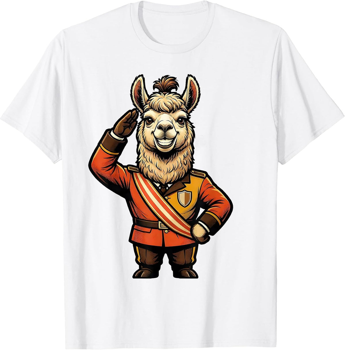 Men's Oversized-Head Llama Retro Advertising Mascot Novelty T-Shirt - White