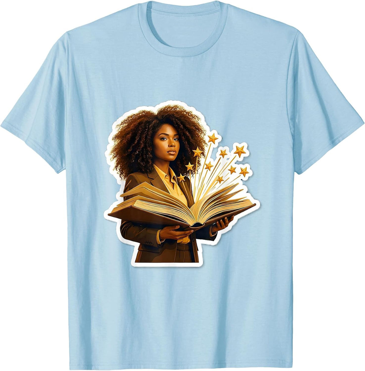 Men's Paraprofessional Open Book Floating Stars Design T-Shirt - Baby Blue