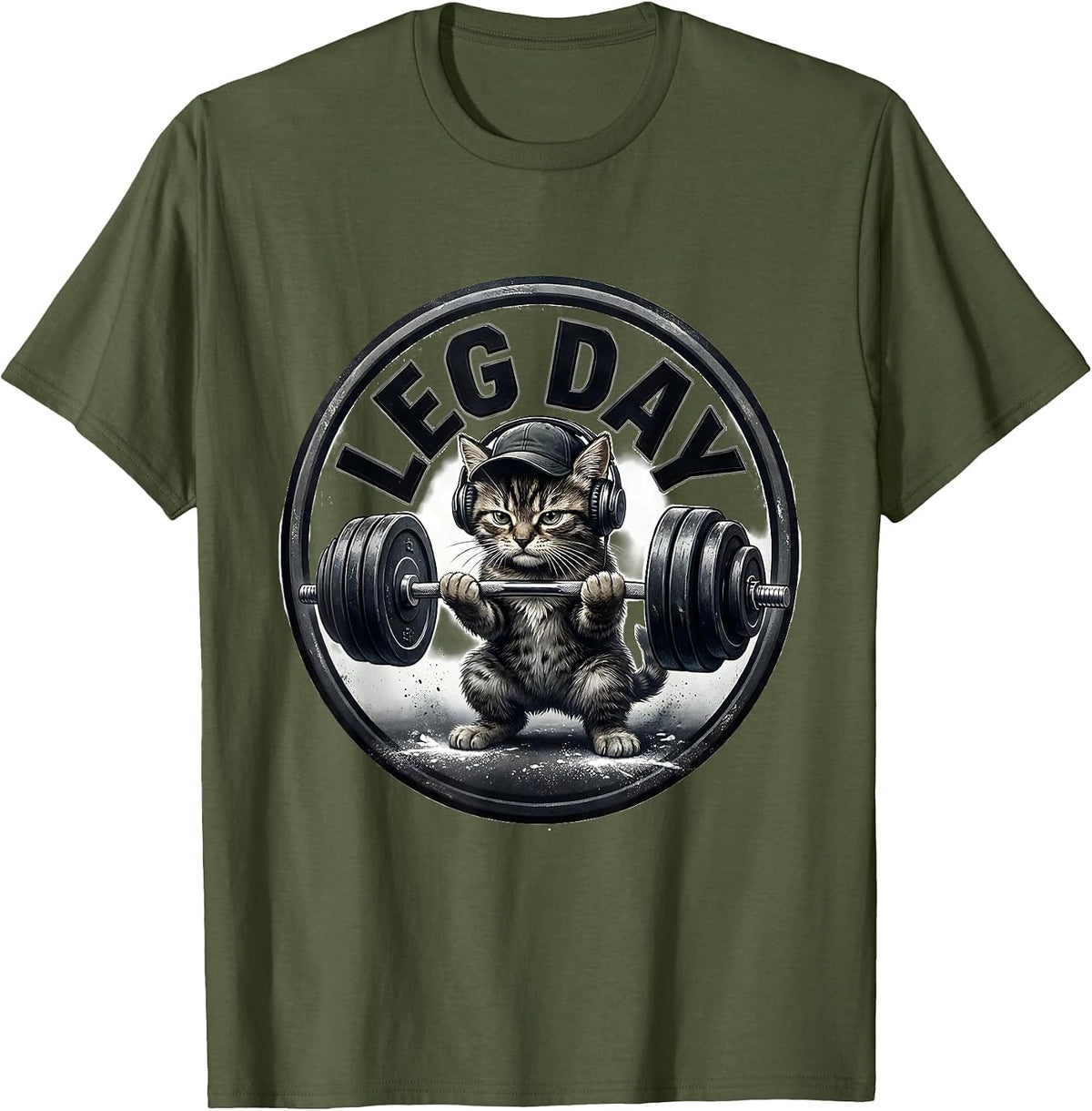 Leg Day Funny Gym Workout Cat Weightlifting Meme Humor T-Shirt - Olive Green