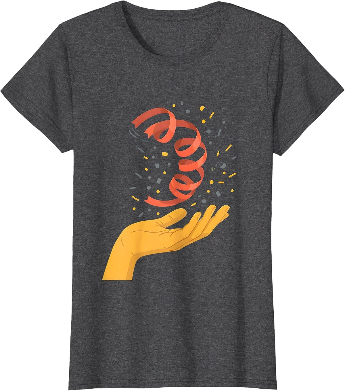 Women's Comma Confetti Streamer Funny Grammar Teacher Gift T-Shirt - Dark Heather Grey