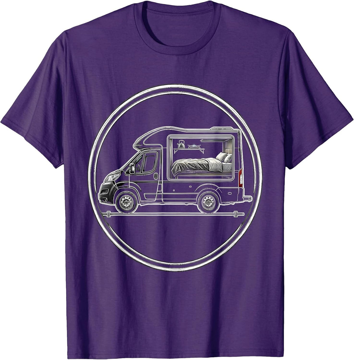 Van Camper Badge Van Life Road Trip Enthusiast T-Shirt - Purple