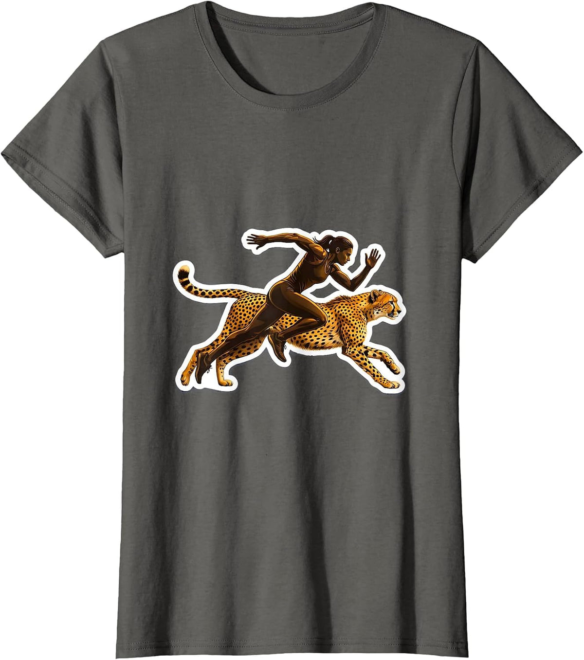 Women's Cheetah Sprint Do It Lady Runner Graphic T-Shirt - Asphalt Grey