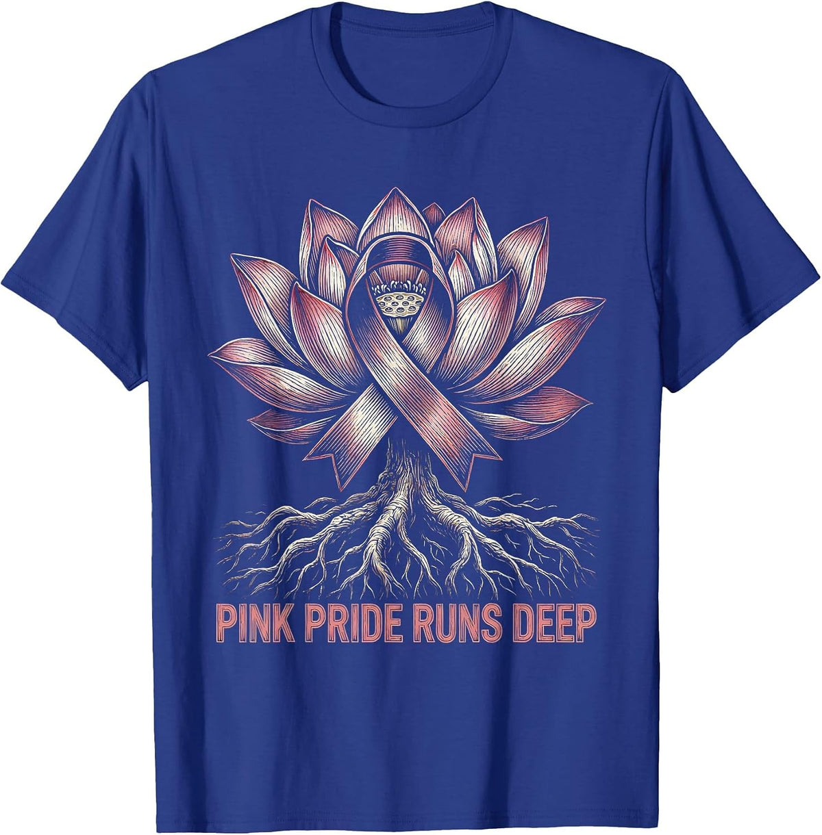 Men's Pink Pride Runs Deep Breast Cancer Awareness T-Shirt - Royal Blue