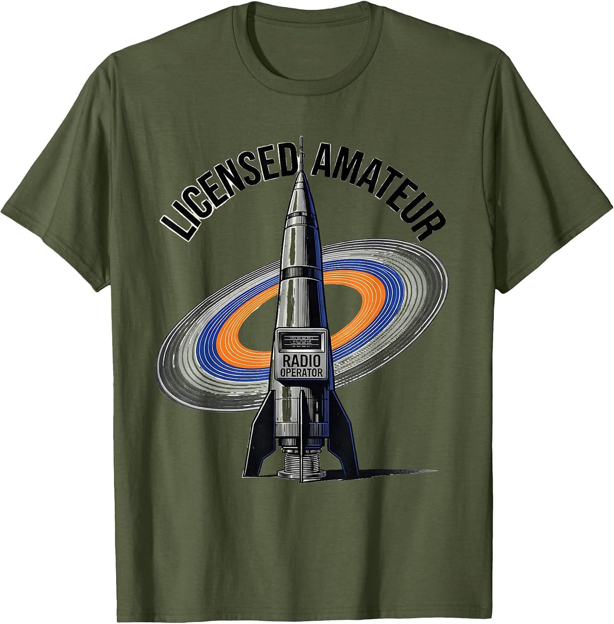 Men's Licensed Amateur Radio Operator Retro Futurist Ham Radio T-Shirt - Olive Green
