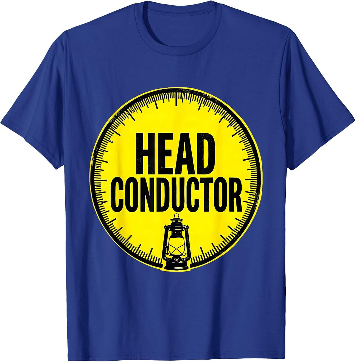 Men's Head Conductor Stencil Train Enthusiast Deadpan Humor T-Shirt - Royal Blue