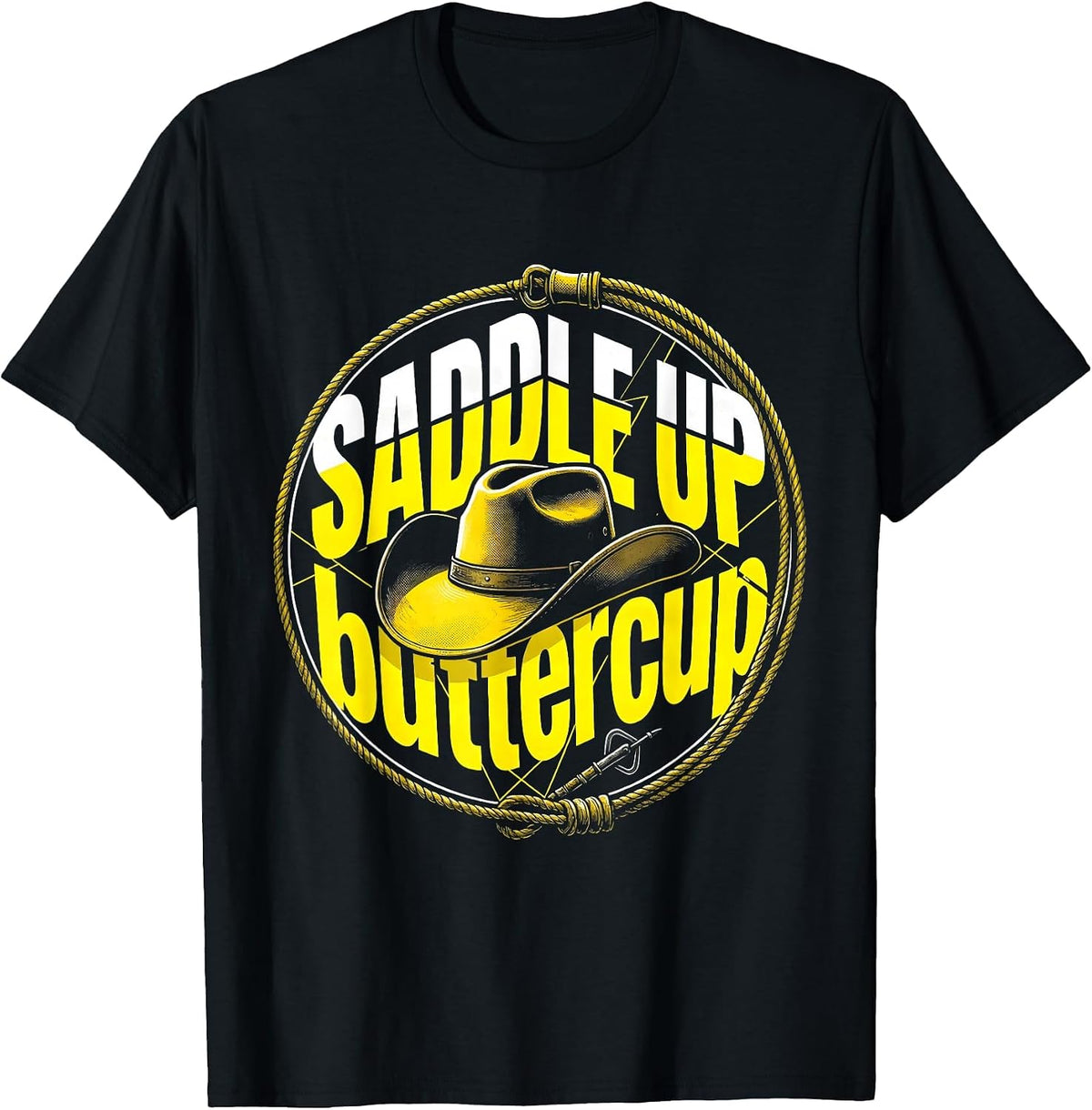 Men's Saddle Up Buttercup Rodeo Cowgirl Design T-Shirt - Black