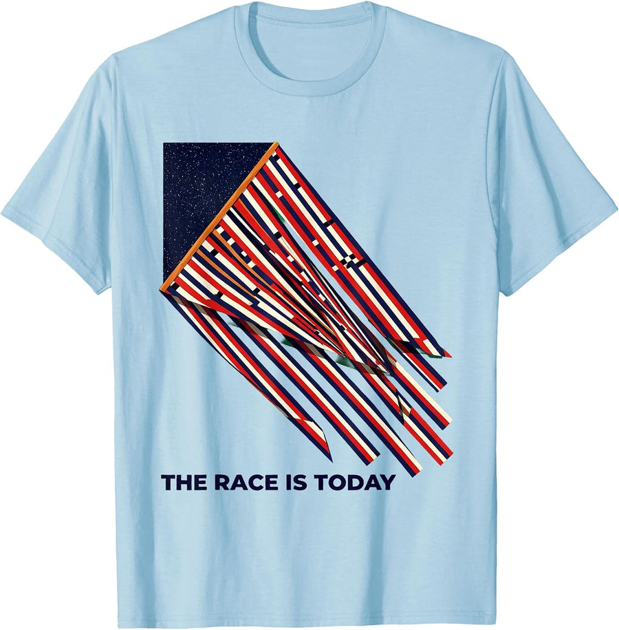 Men's The Race Is Today Disrupted Stripe Graphic Patriotic Racing T-Shirt - Baby Blue