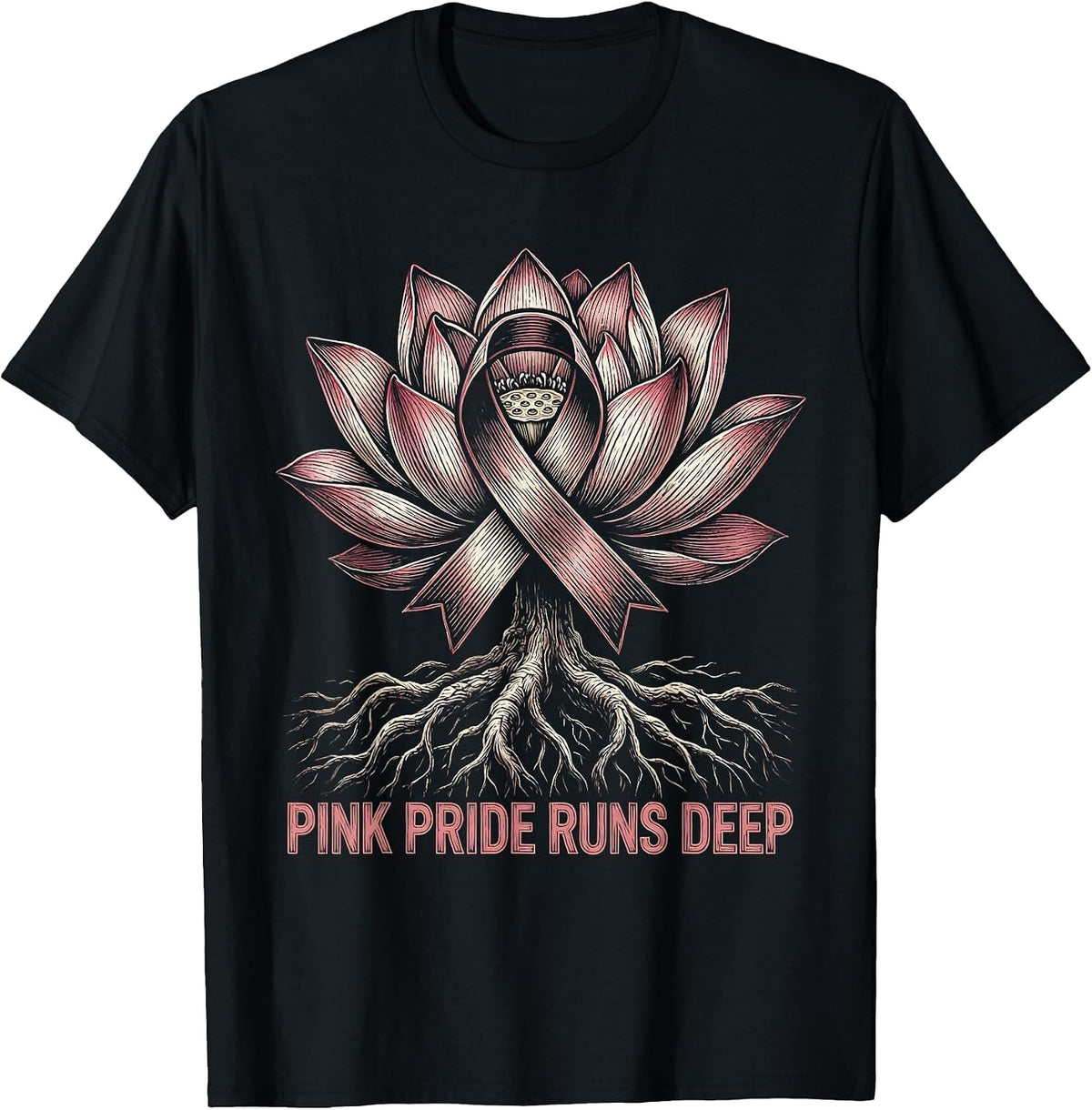 Men's Pink Pride Runs Deep Breast Cancer Awareness T-Shirt - Black