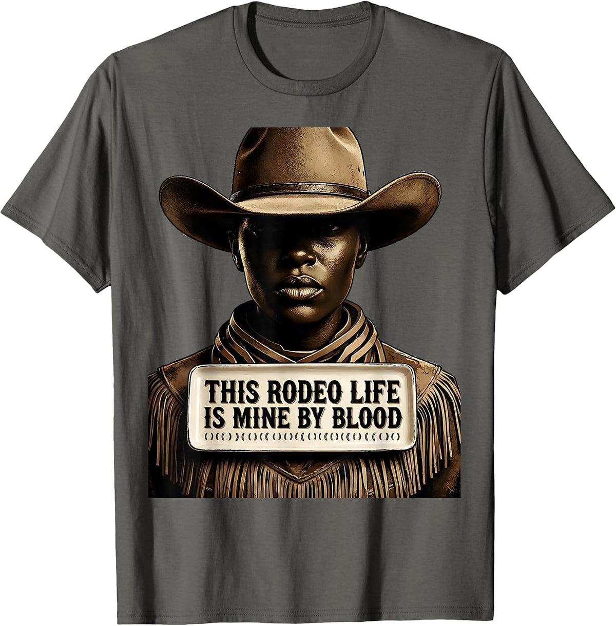 This Rodeo Life Is Mine By Blood Western Cowgirl Monochrome T-Shirt - Asphalt Grey