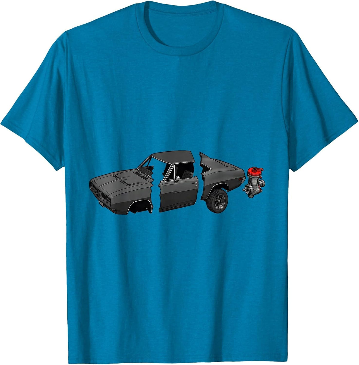 Exploded Muscle Car Fastback Classic Car Guy Garage Wear T-Shirt - Sapphire Blue