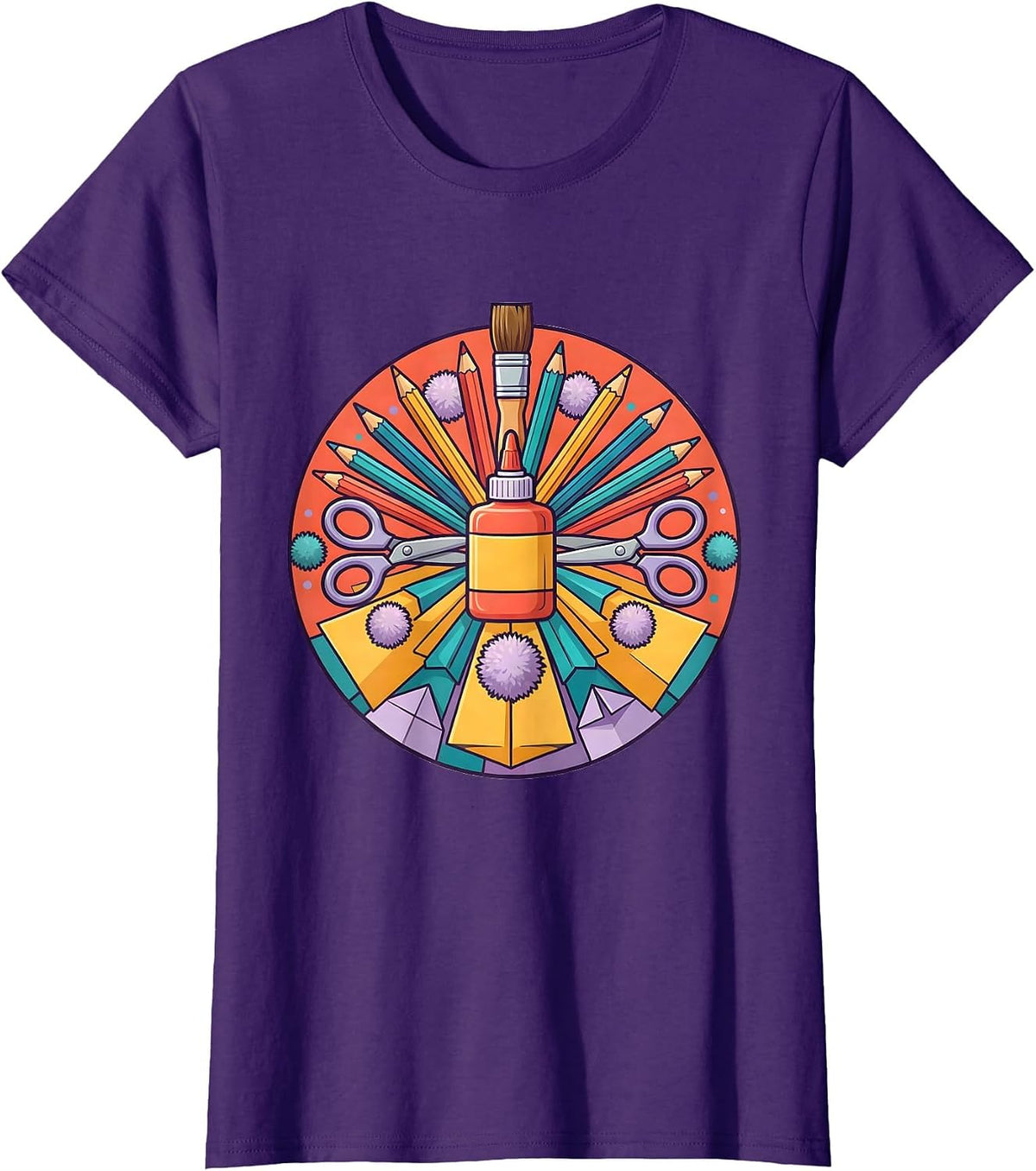 Women's Daycare Teacher Craft Supplies Graphic Tee T-Shirt - Purple