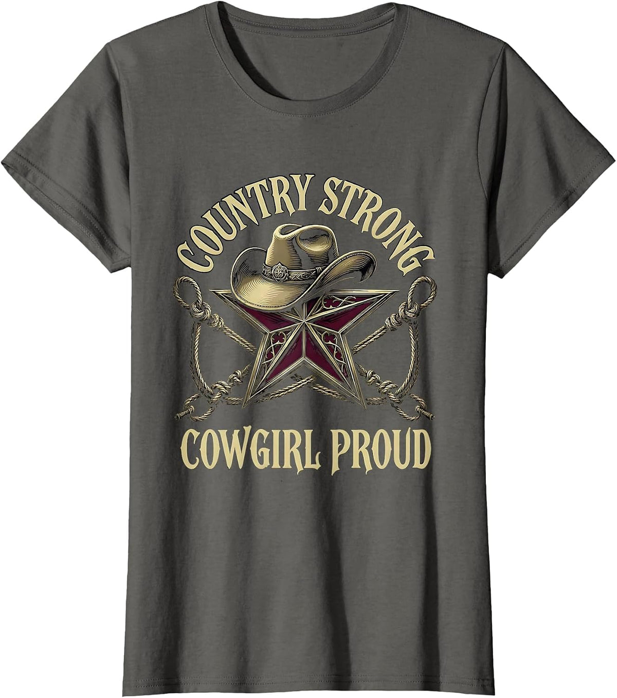 Women's Country Strong Cowgirl Proud Rodeo Design T-Shirt - Asphalt Grey
