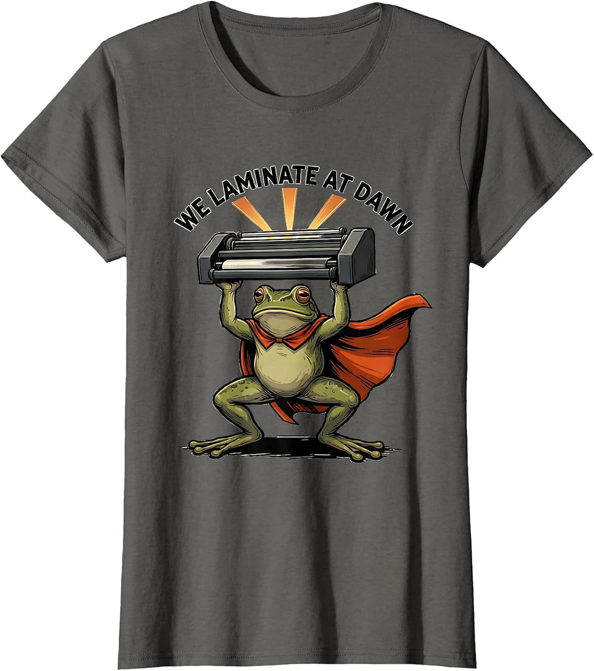 Women's We Laminate At Dawn Funny Teacher Frog Back to School T-Shirt - Asphalt Grey