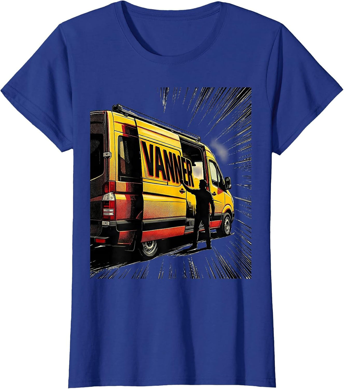 Women's Vanner Comic Book Van Life Road Trip Camper Van Enthusiast T-Shirt - Royal Blue