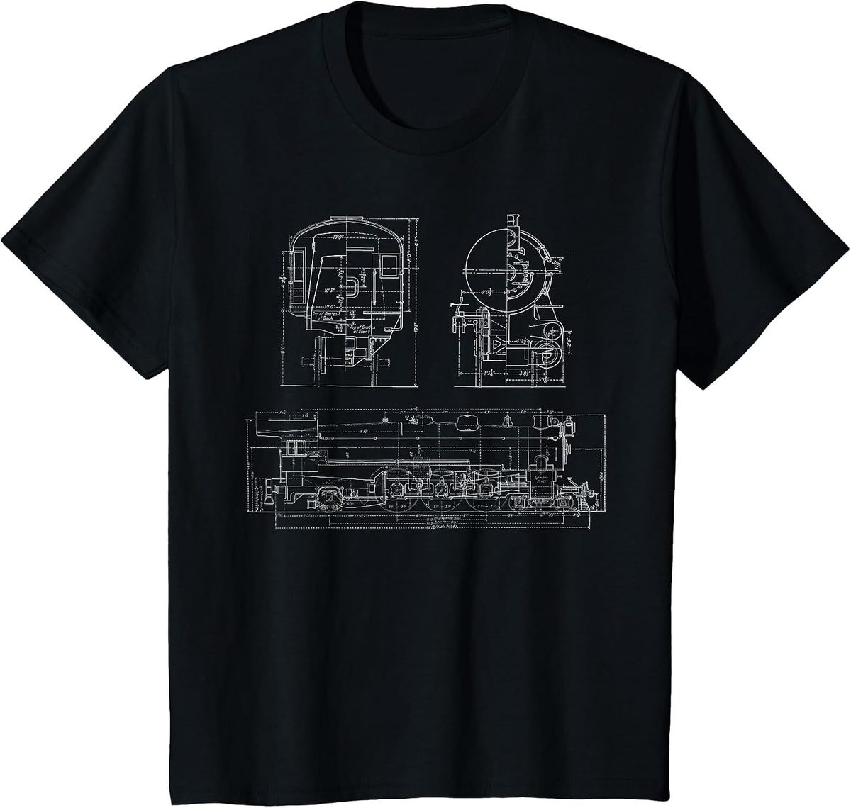 Pennsylvania Railroad Class K4 Dimensioned Train Drawing T-Shirt - Black