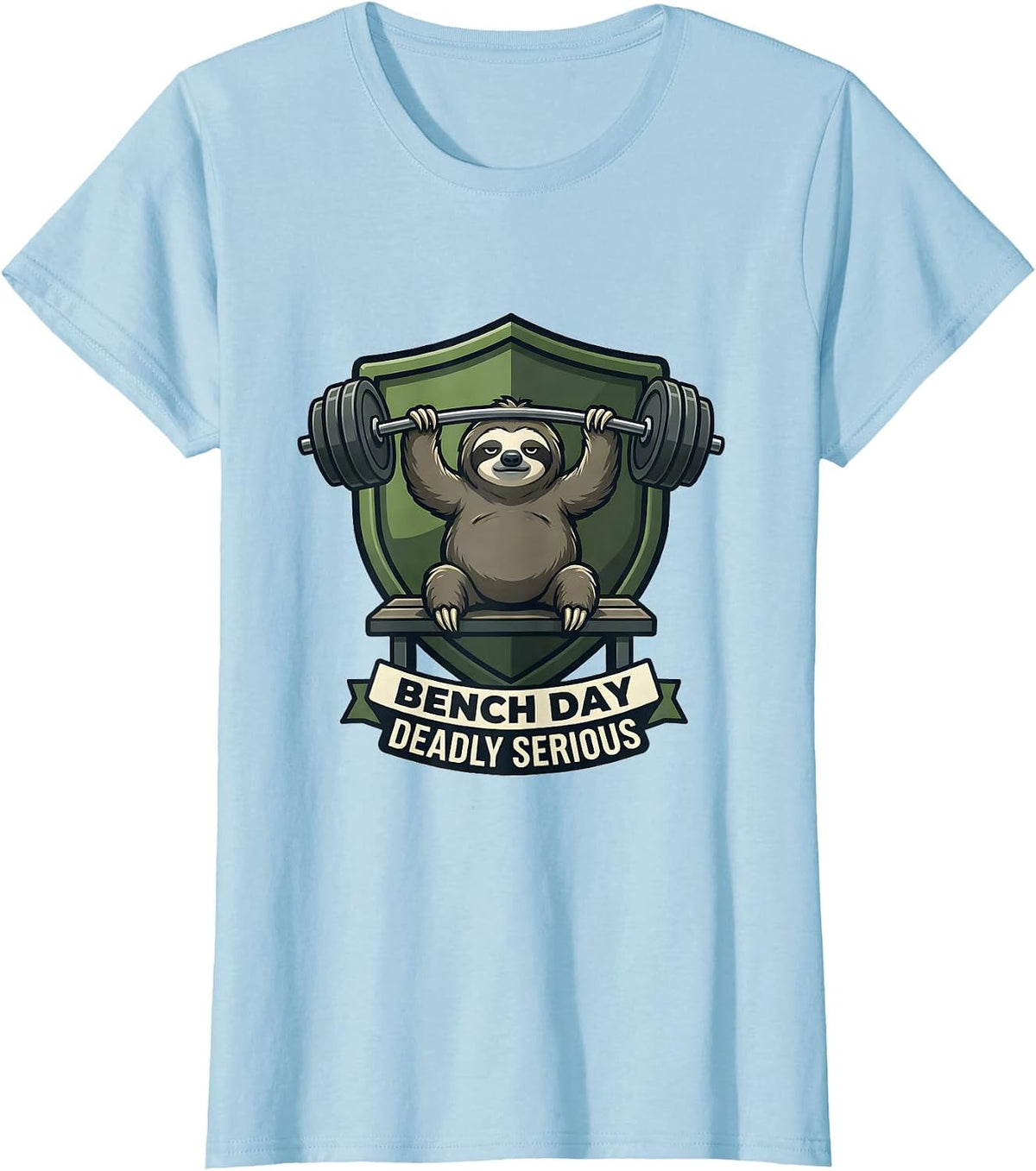 Women's Bench Day Deadly Serious Funny Gym Weightlifting Workout T-Shirt - Baby Blue