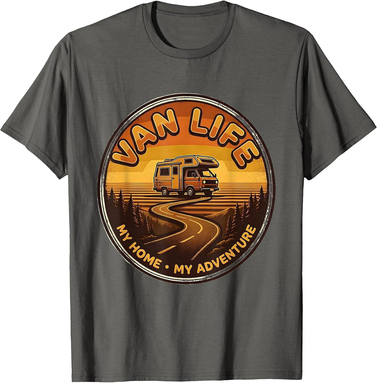Van Life, My Home, My Adventure Retro Vintage Camper Van T-Shirt - Asphalt Grey