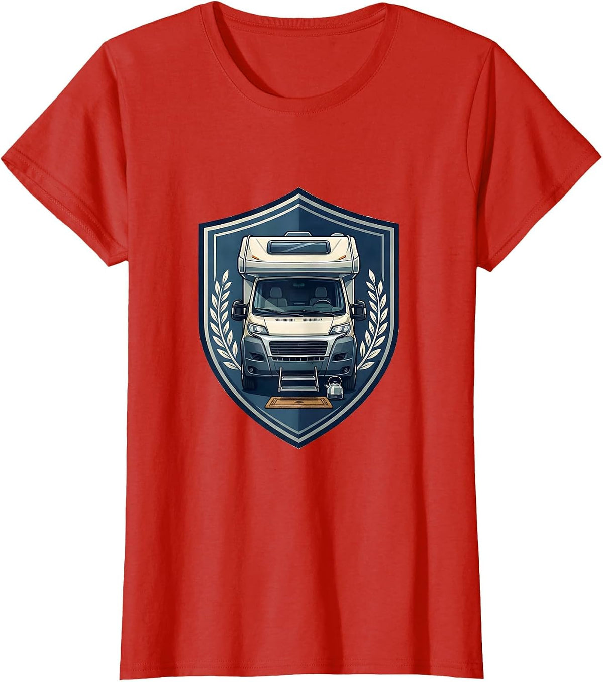 Camper Van Emblem Vintage Van Life Traveler T-Shirt - Red