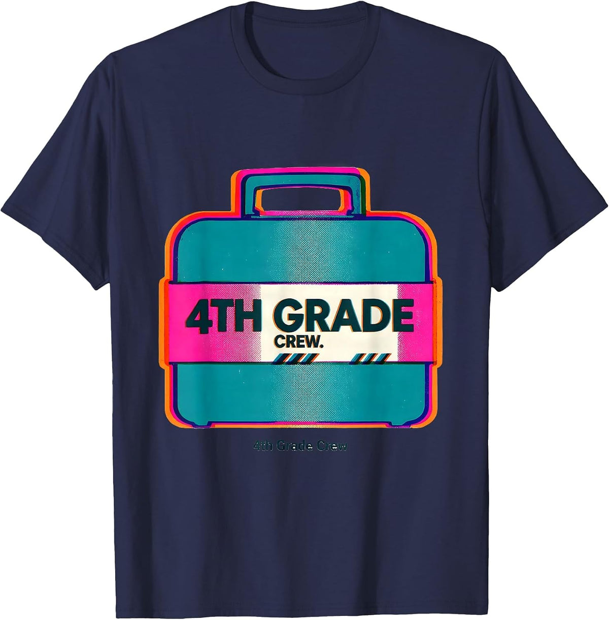 Men's 4th Grade Crew Retro Grade-Level Teacher Back To School Team T-Shirt - Navy Blue