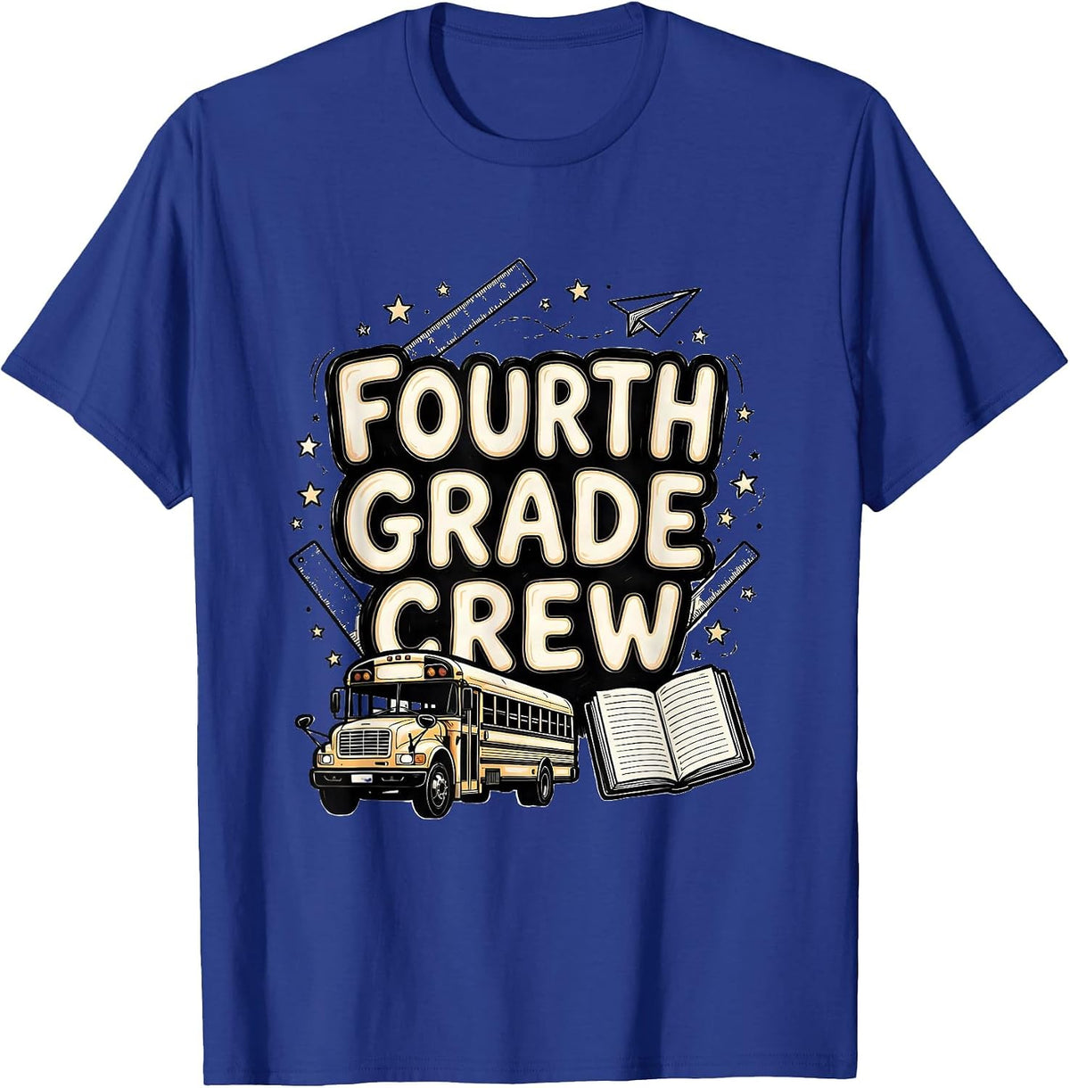 Fourth Grade Crew Line Art Back To School Teacher Student T-Shirt - Royal Blue