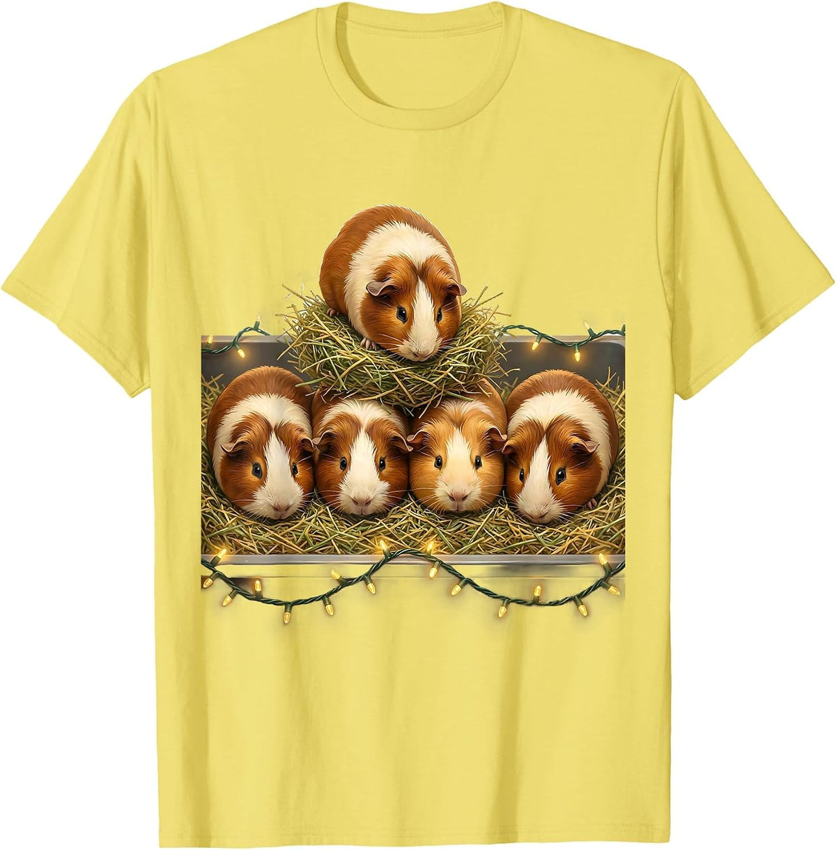 Men's Guinea Pig Christmas Lights Pet Lover Holiday Humor T-Shirt - Lemon Yellow