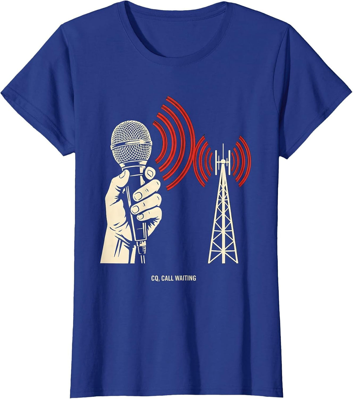 Women's CQ Call Waiting Stencil Graphic Ham Radio Operator Humor T-Shirt - Royal Blue