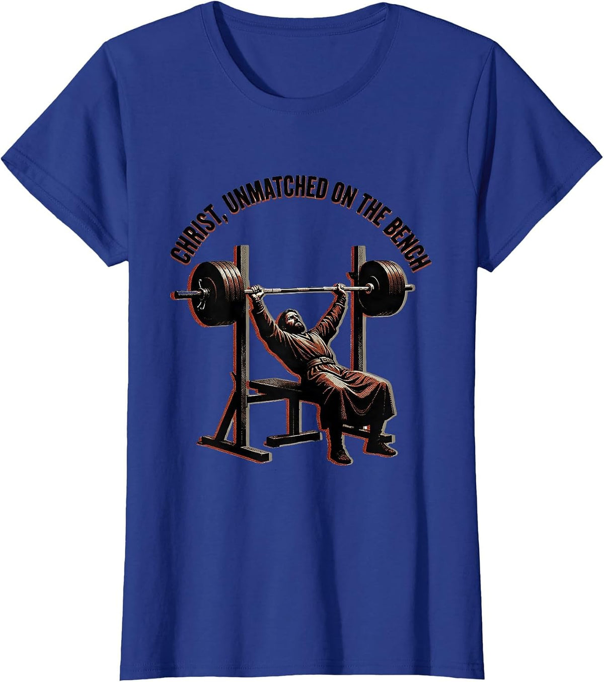 Women's Christ, Unmatched On The Bench Funny Christian Gym T-Shirt - Royal Blue