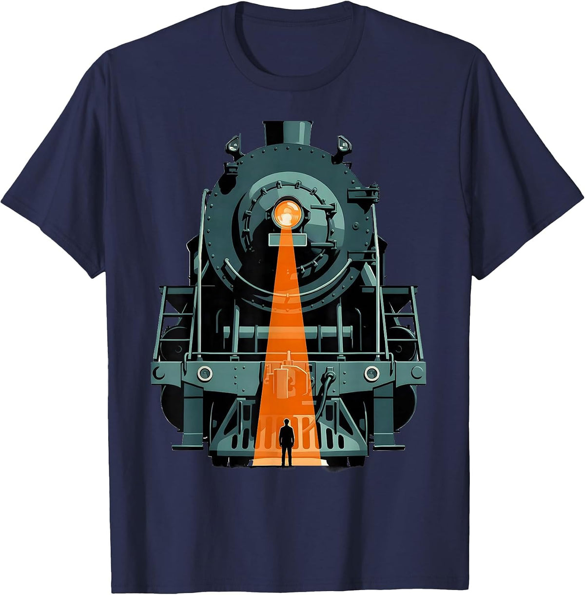 Men's Enormous Locomotive Front Train Enthusiast Deadpan Humor T-Shirt - Navy Blue