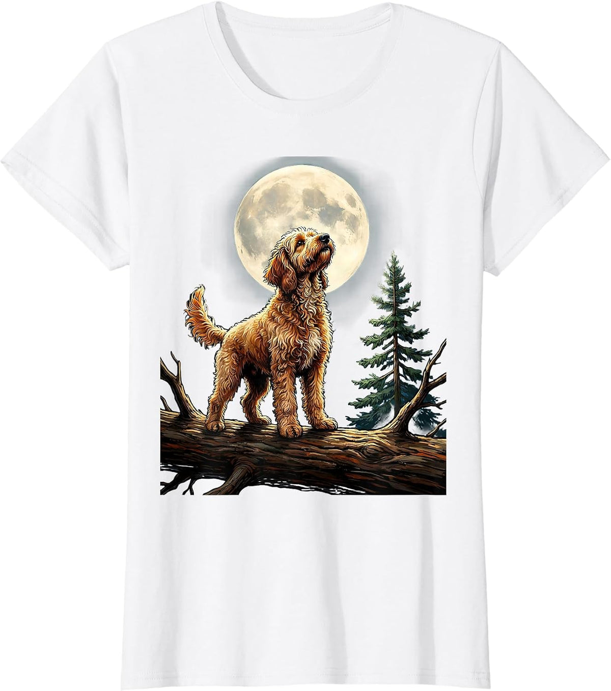 Goldendoodle Howling to The Moon Retro 90s Dog Meme T-Shirt - White