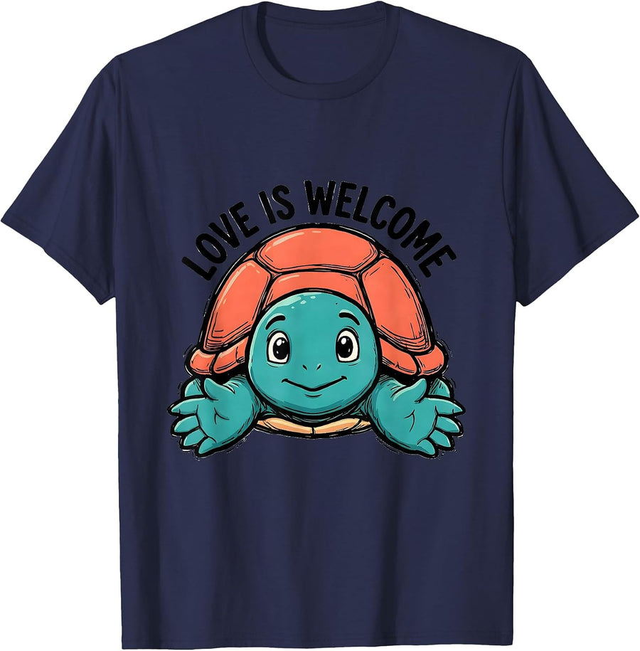 Love Is Welcome Whimsical Emotional Literacy Mascot for Kids T-Shirt - Navy Blue