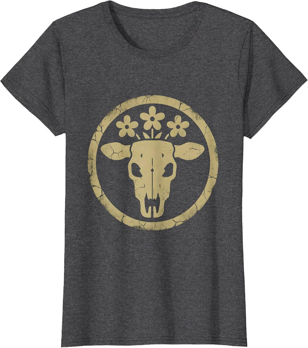 Women's Cowgirl Bucking Bronco Sunset Western Rodeo T-Shirt - Dark Heather Grey