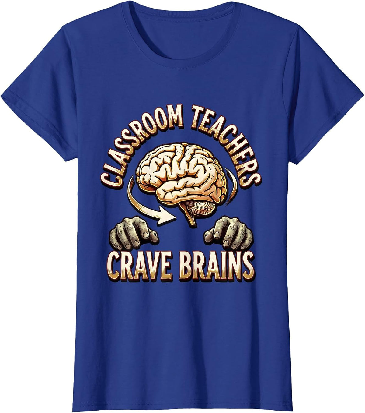 Women's Classroom Teachers Crave Brains Funny Zombie Halloween T-Shirt - Royal Blue