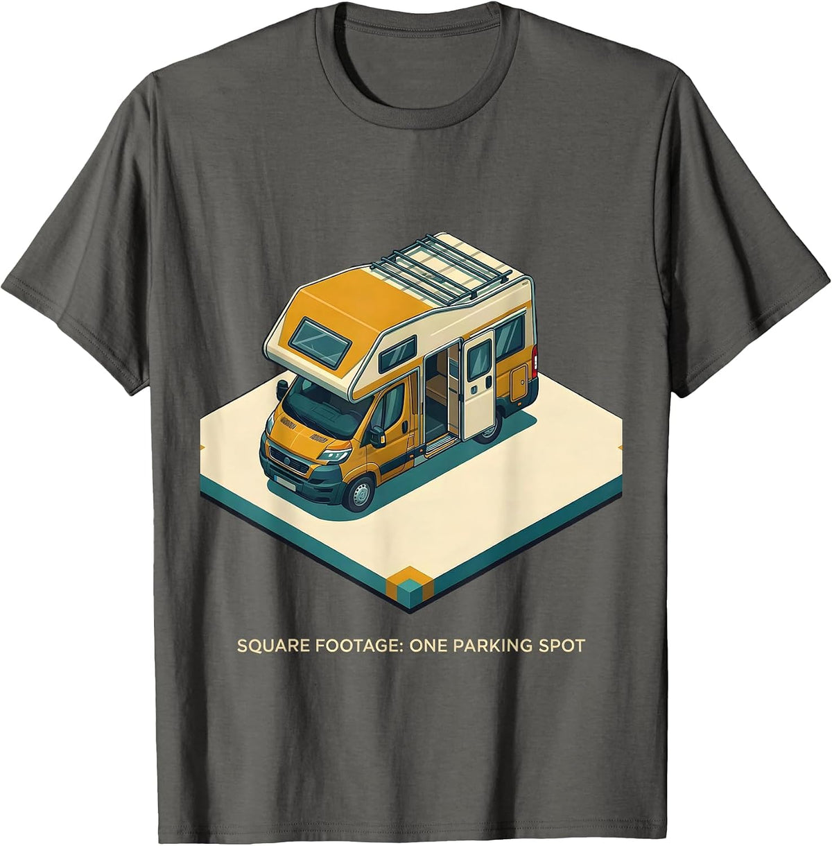 Men's Square Footage: One Parking Spot Retro Van Life Camper Van T-Shirt - Asphalt Grey