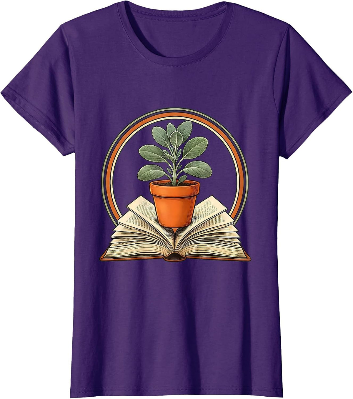 Women's 5th Grade Teacher Potted Plant Book Illustration T-Shirt - Purple