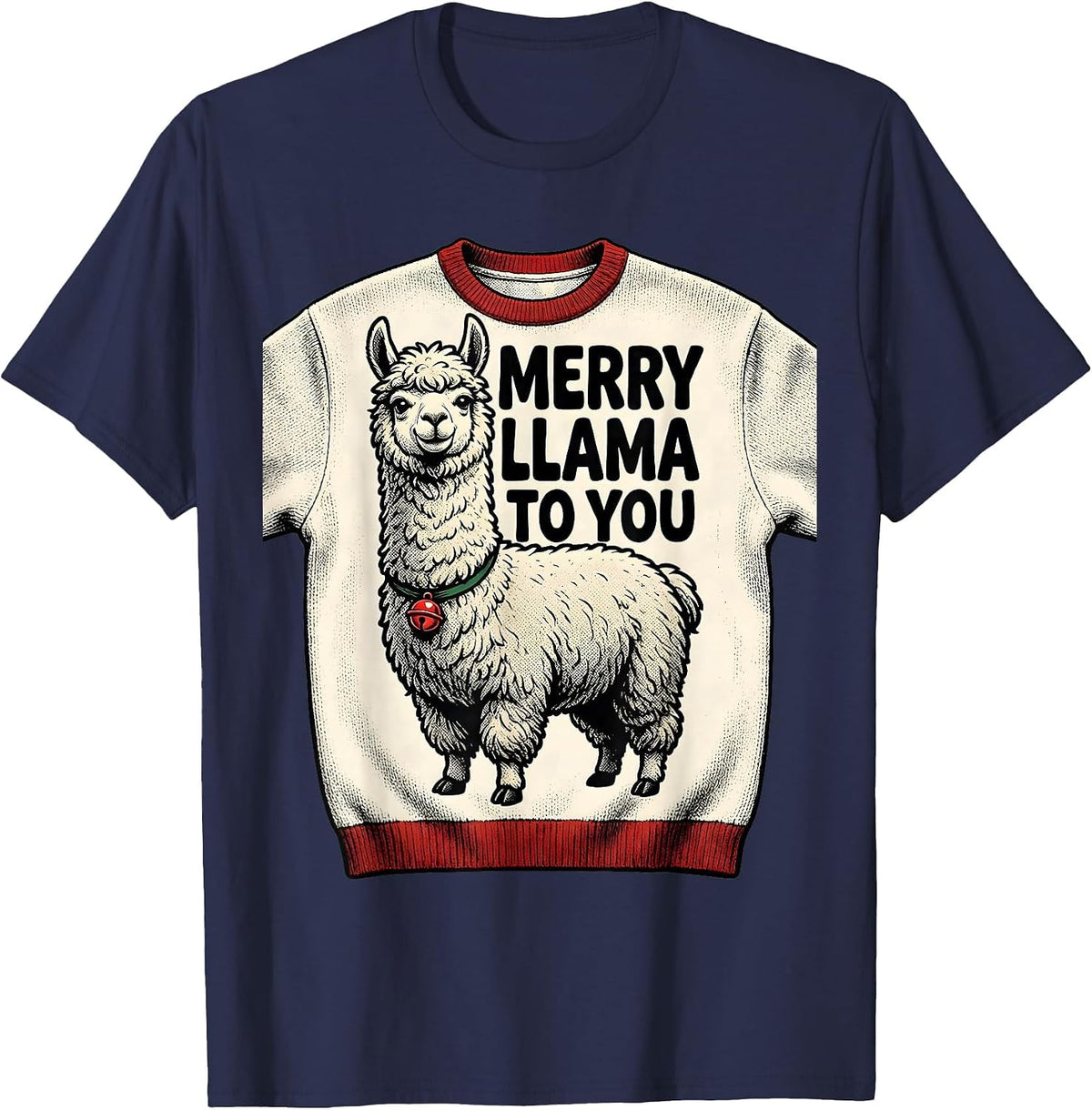 Merry Llama To You Funny Christmas Llama Lover Gift T-Shirt - Navy Blue