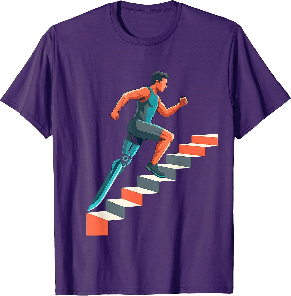 Men's Prosthetic Leg Stair Climb Physical Therapy Art T-Shirt - Purple