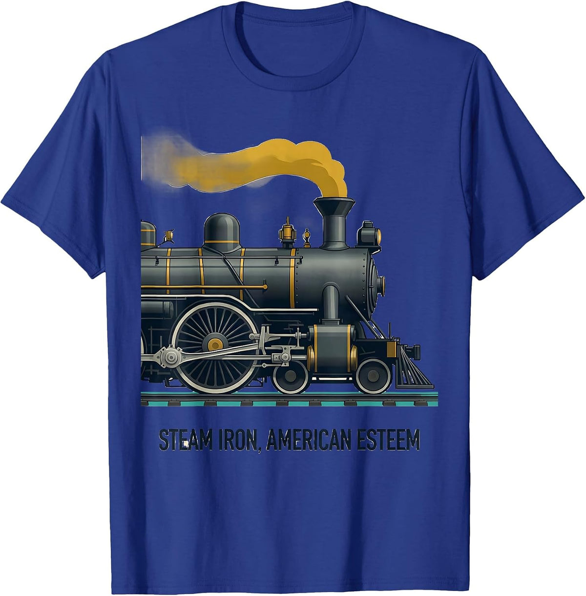 Steam Iron American Esteem Midcentury Modern Big Boy Train T-Shirt - Royal Blue