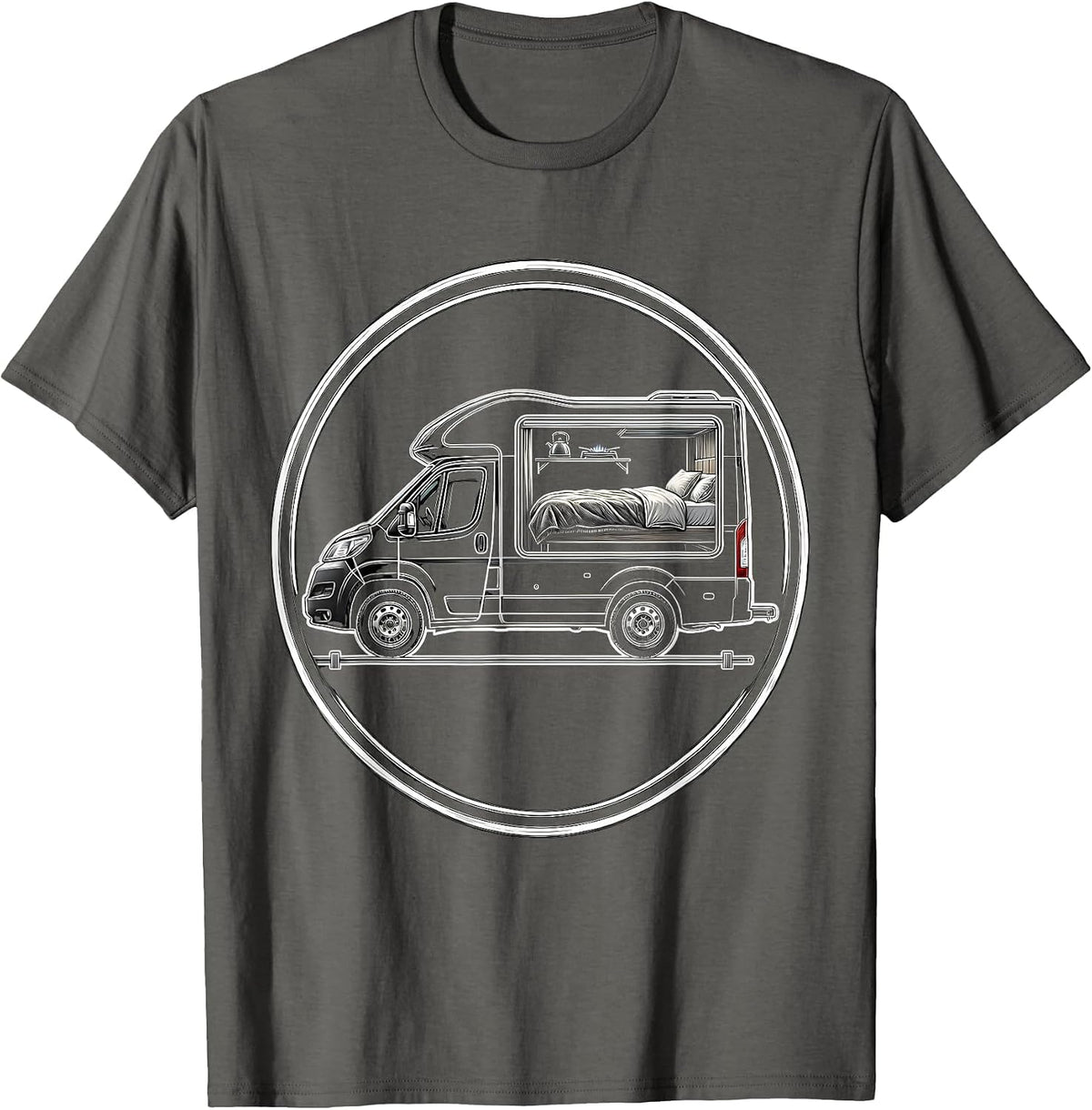 Van Camper Badge Van Life Road Trip Enthusiast T-Shirt - Asphalt Grey
