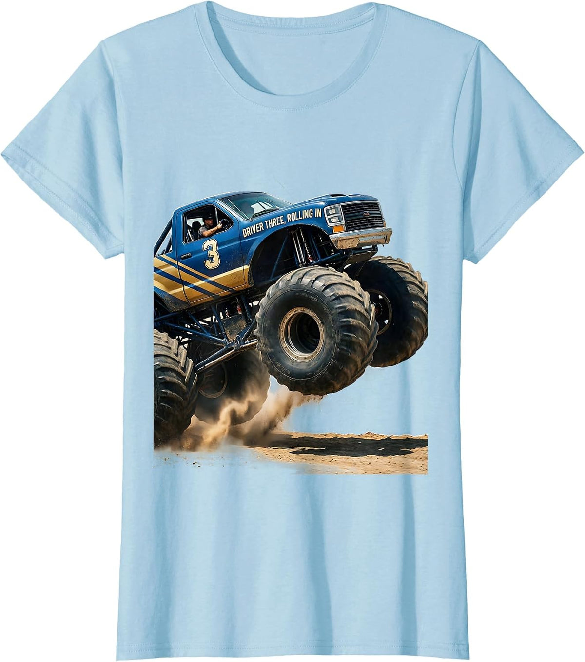 Driver Three Rolling In Monster Truck 3rd Birthday Boy T-Shirt - Baby Blue