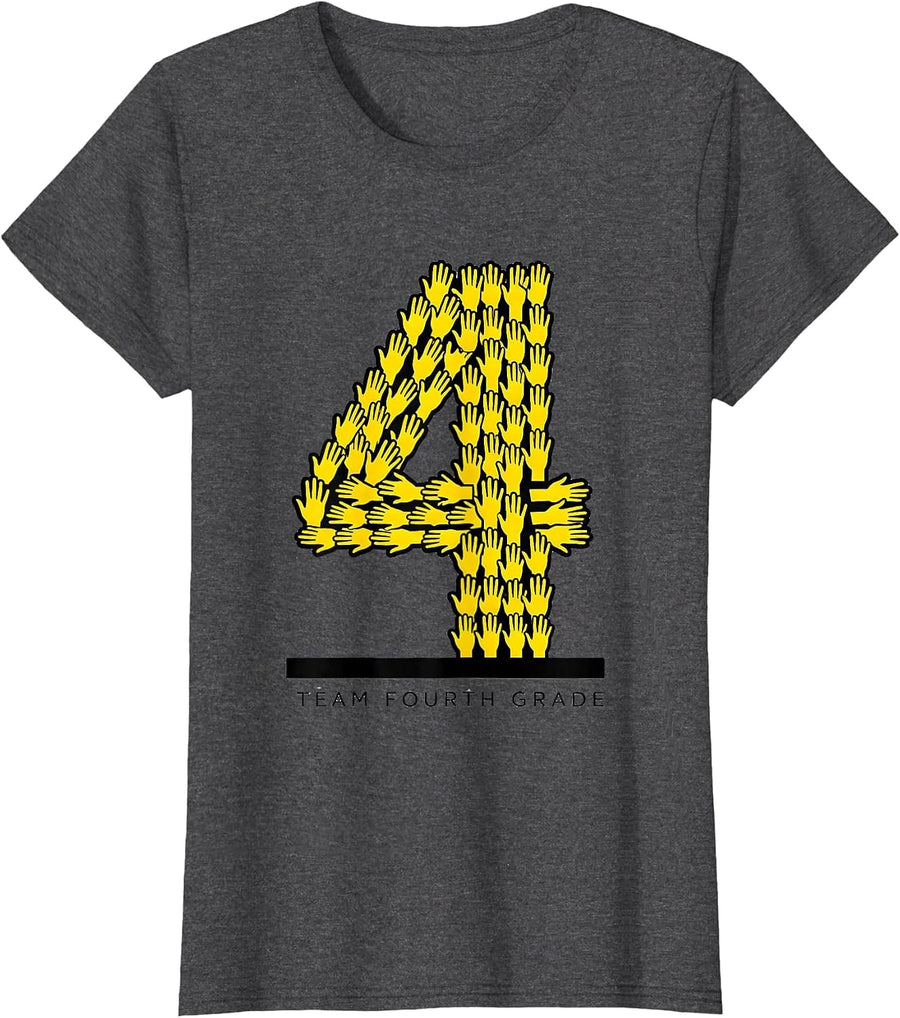 Women's Team Fourth Grade Stencil Graphic Teacher Back to School T-Shirt - Dark Heather Grey