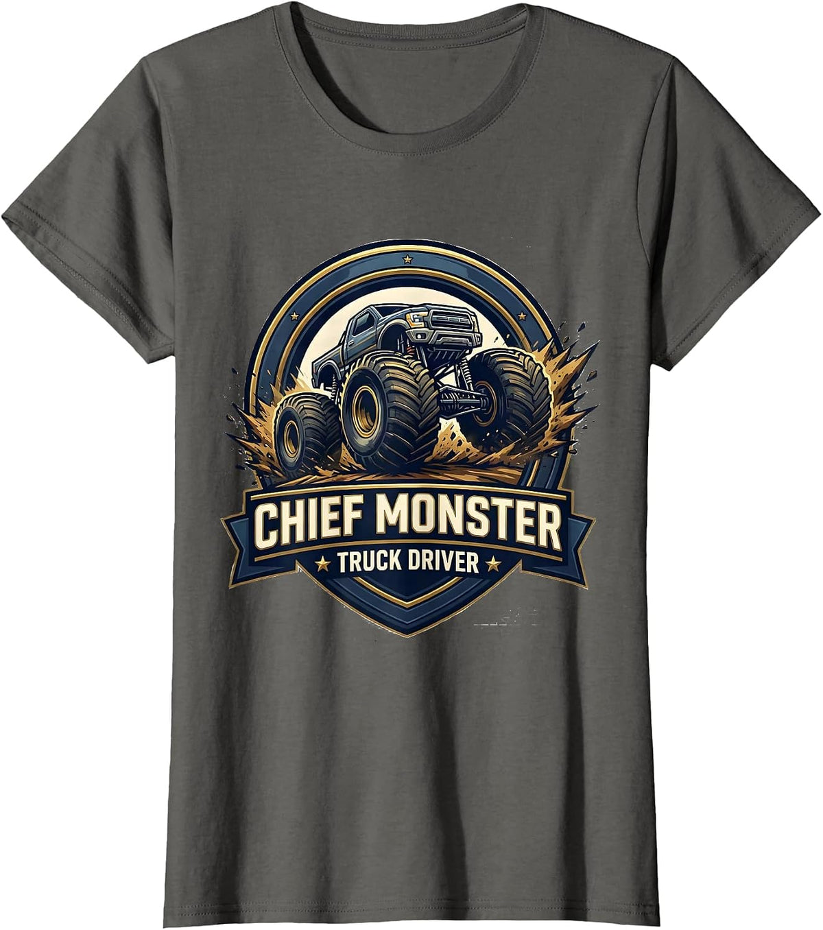 Women's Chief Monster Truck Driver Emblem Toddler Youth Birthday T-Shirt - Asphalt Grey