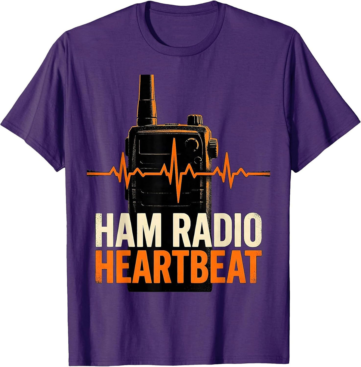 Ham Radio Heartbeat Stencil Graphic Radio Enthusiast Hobby T-Shirt - Purple