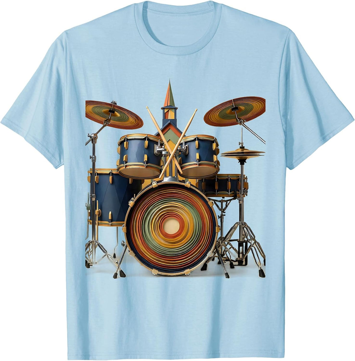 Men's Compact Drum Kit Church Worship Musician Faith Statement T-Shirt - Baby Blue
