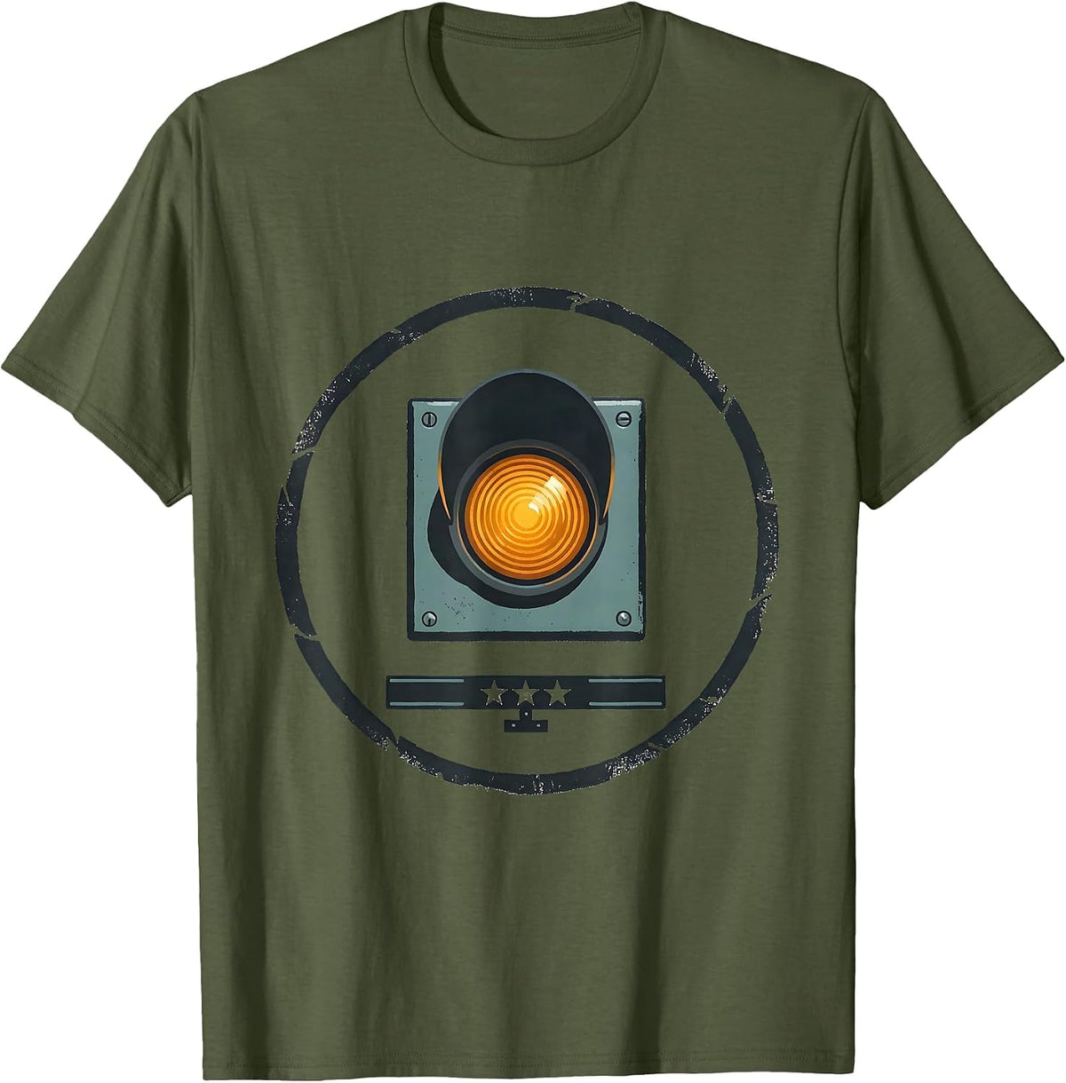 Men's Sealed Badge Train Switch Lamp Editorial Conceptual Gift T-Shirt - Olive Green