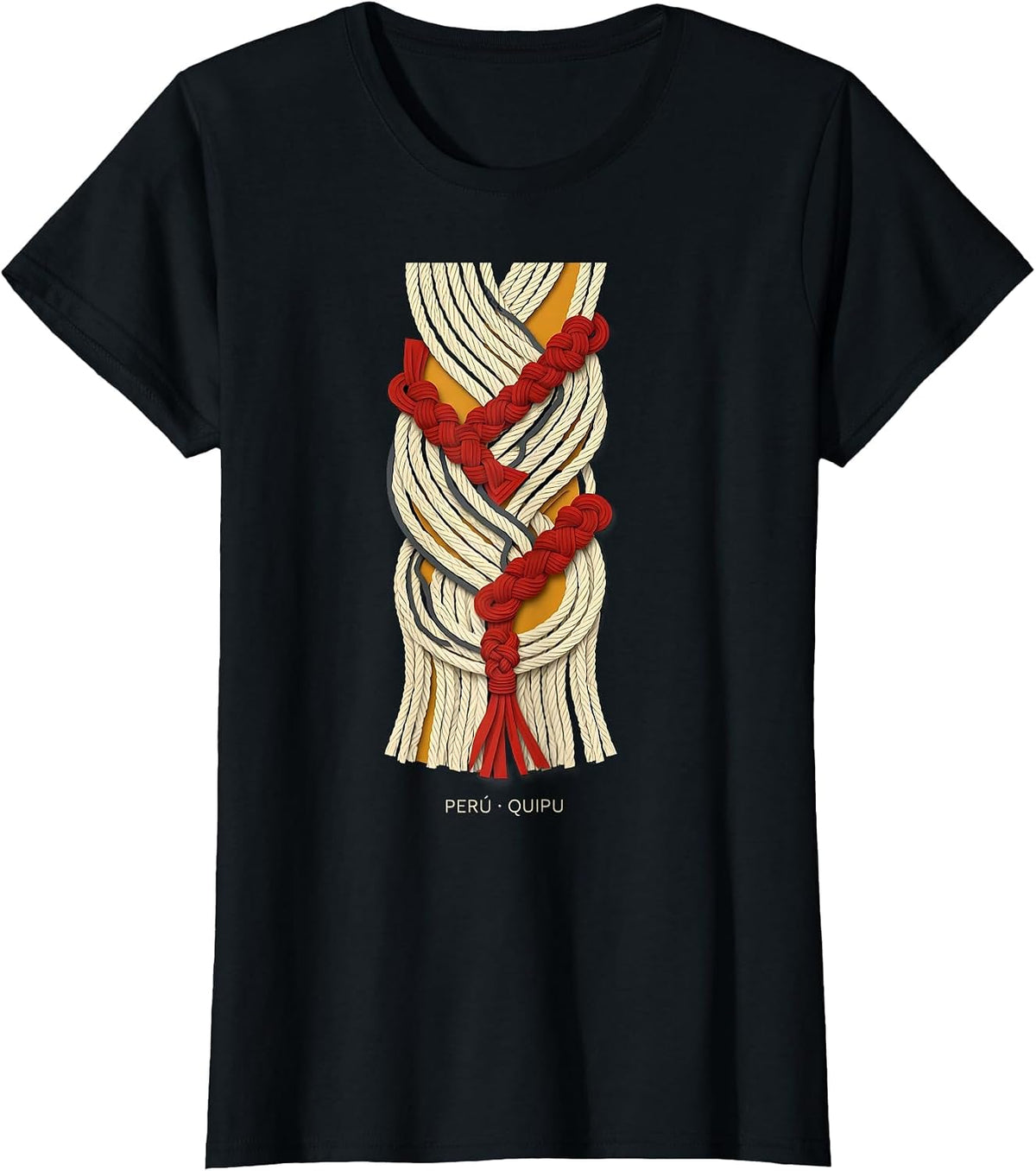 Women's Perú Quipu Paper Cutout Peruvian Heritage National Pride T-Shirt - Black