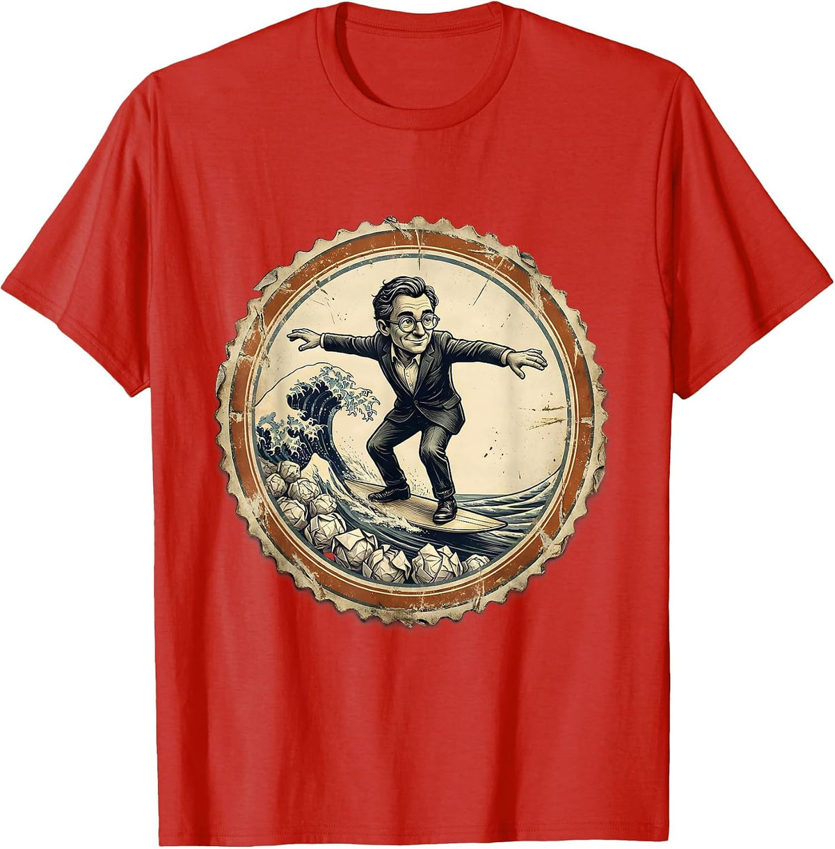 Men's Substitute Teacher Riding a Wave of Paper Balls T-Shirt - Red