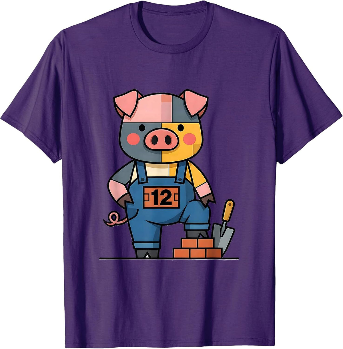 12 Flat Vector Pig Lover Halloween Costume Humor T-Shirt - Purple