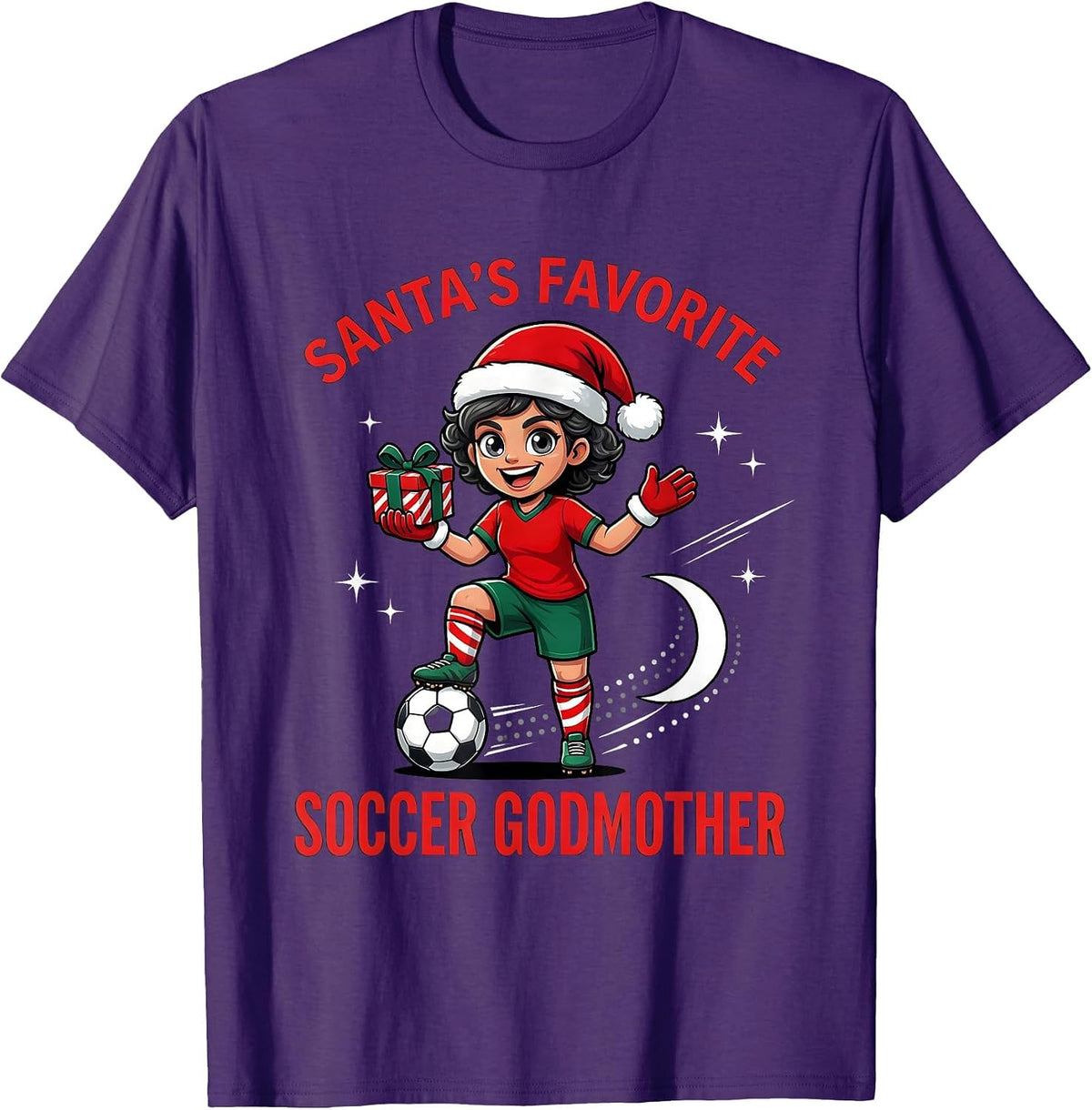 SANTA'S FAVORITE SOCCER GODMOTHER Funny Soccer Christmas T-Shirt - Purple